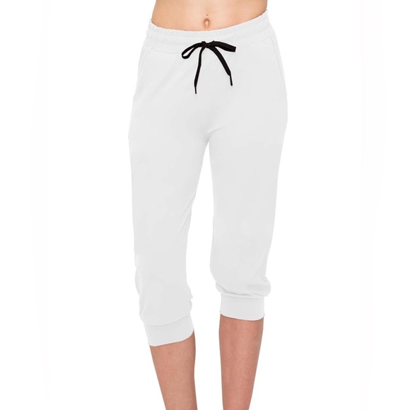 NEW White Joggers NWOT High Waisted Cropped Capris Tracksuit Small - Picture 1 of 16